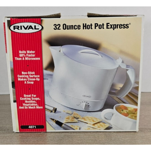 RIVAL Hot Pot Express #4071 Flip Top Adjustable Heat Setting White 32 Oz - Picture 1 of 5